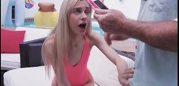  Young blonde granddaughter Chanel Shortcake banged hard by grandfather outdoor